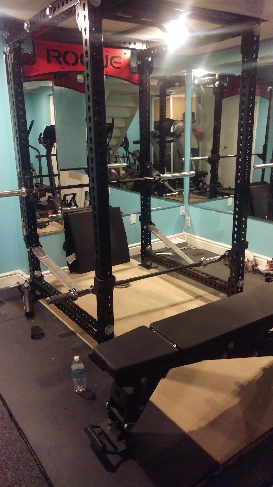 Mirrors and bench in place