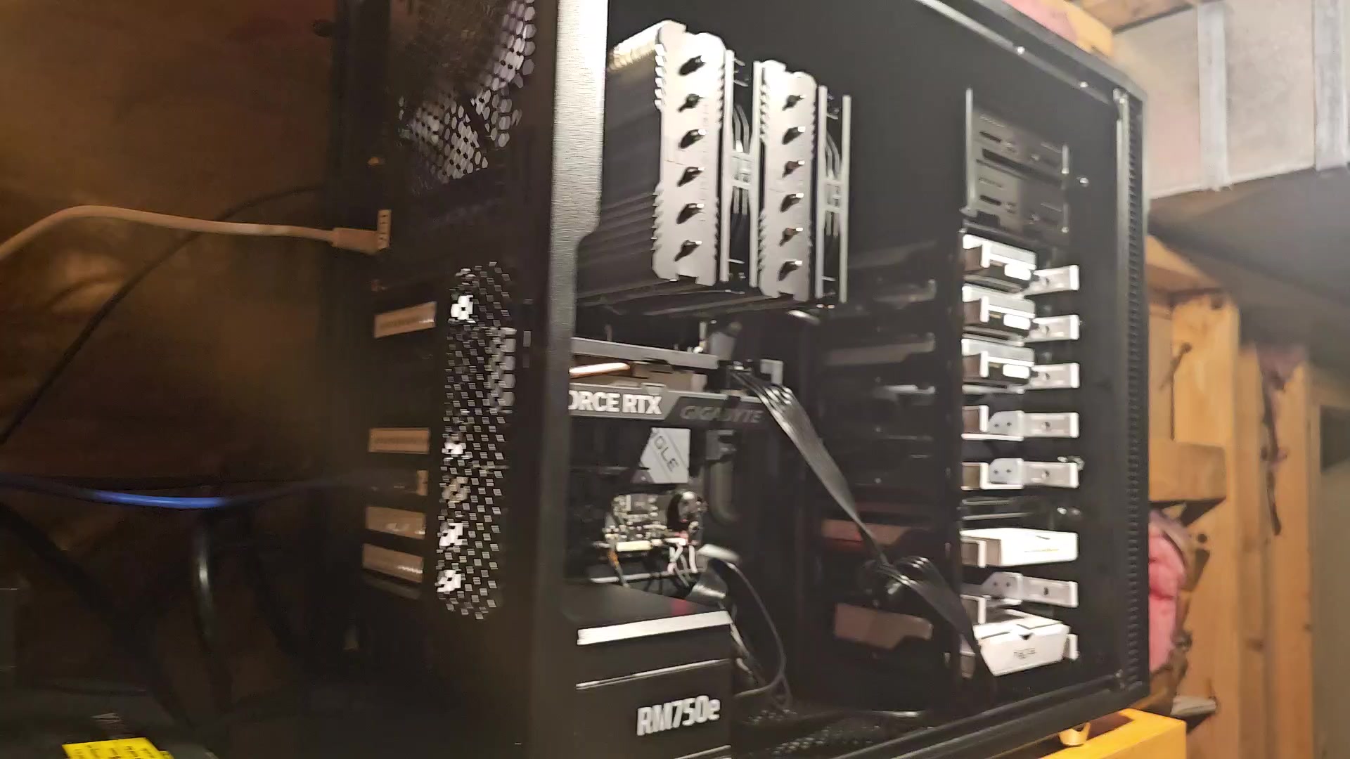 Unraid server exterior showing full case with drives and components