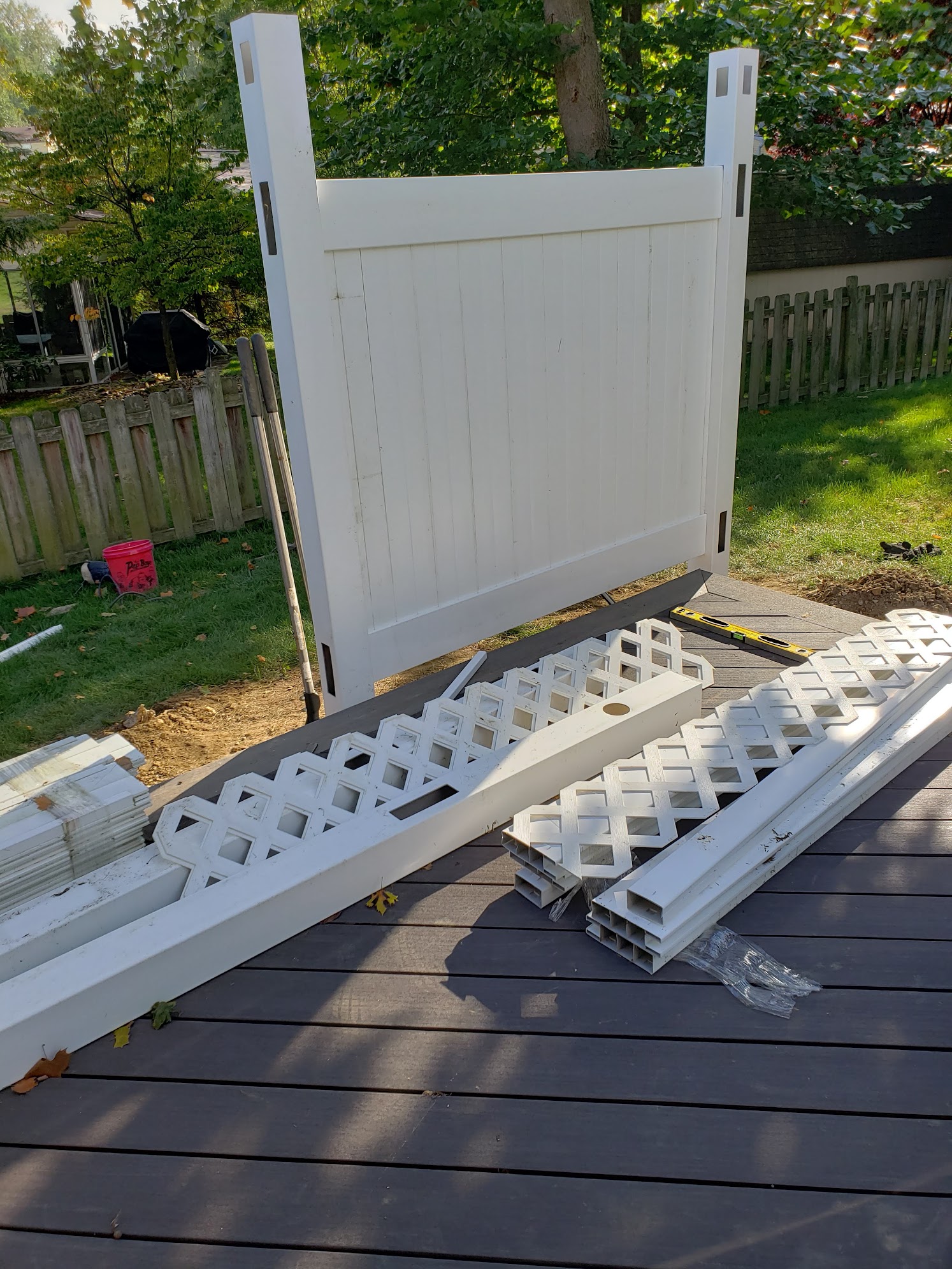 Fence materials staged on deck