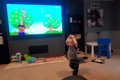 Room tour panning left to right across the finished entertainment center