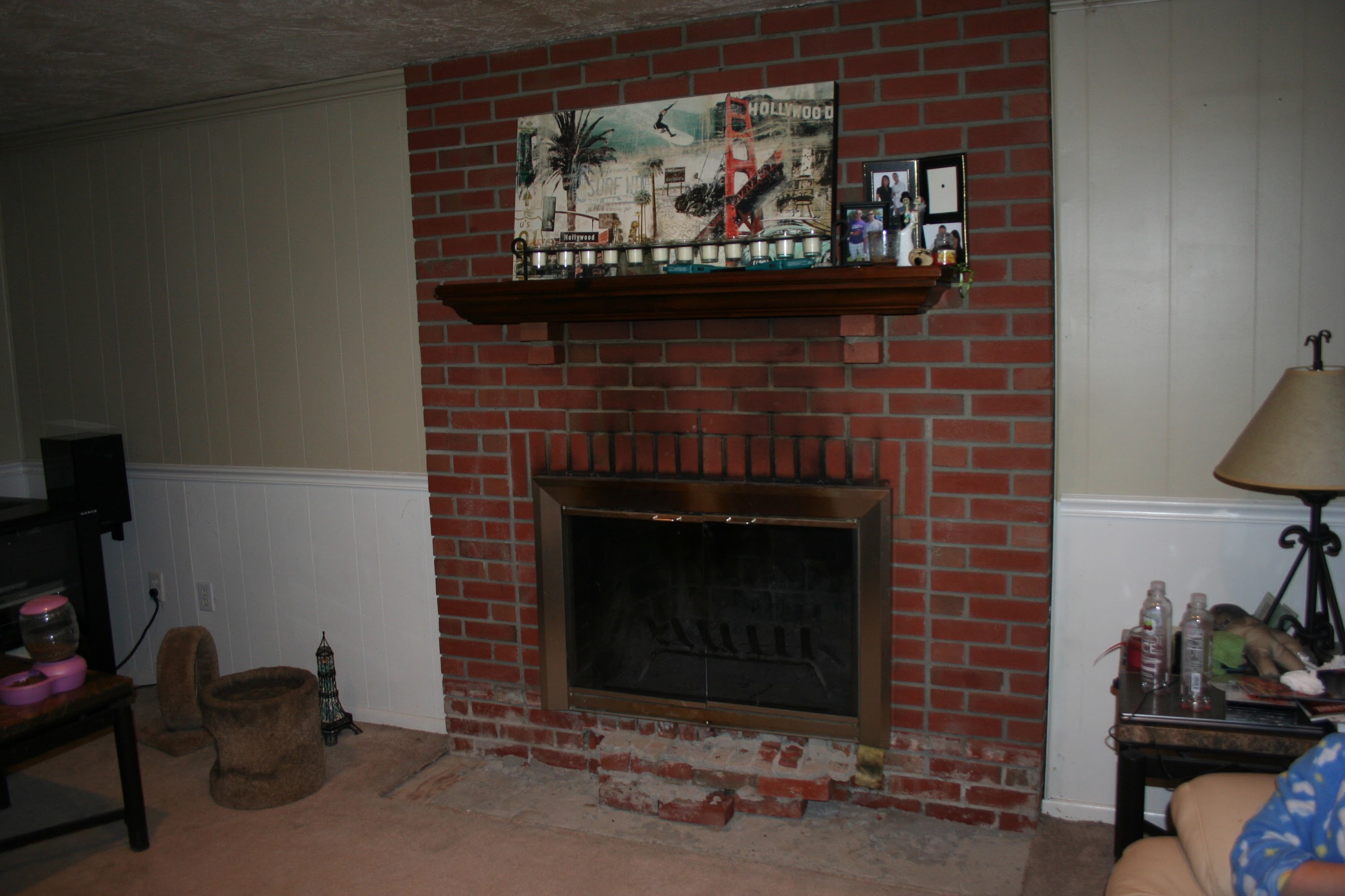 Wide shot of original fireplace wall