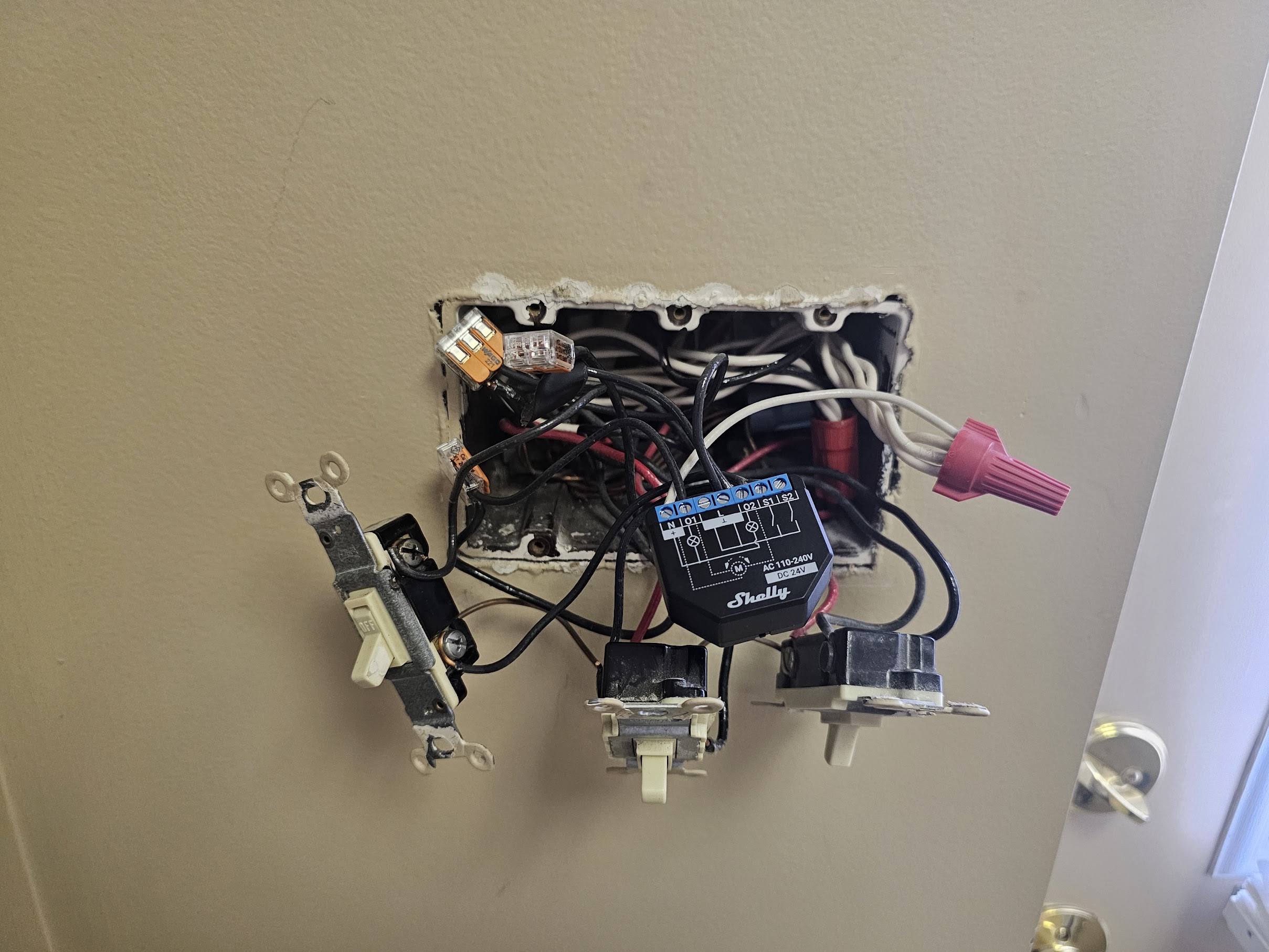 Shelly relay wired into switch box