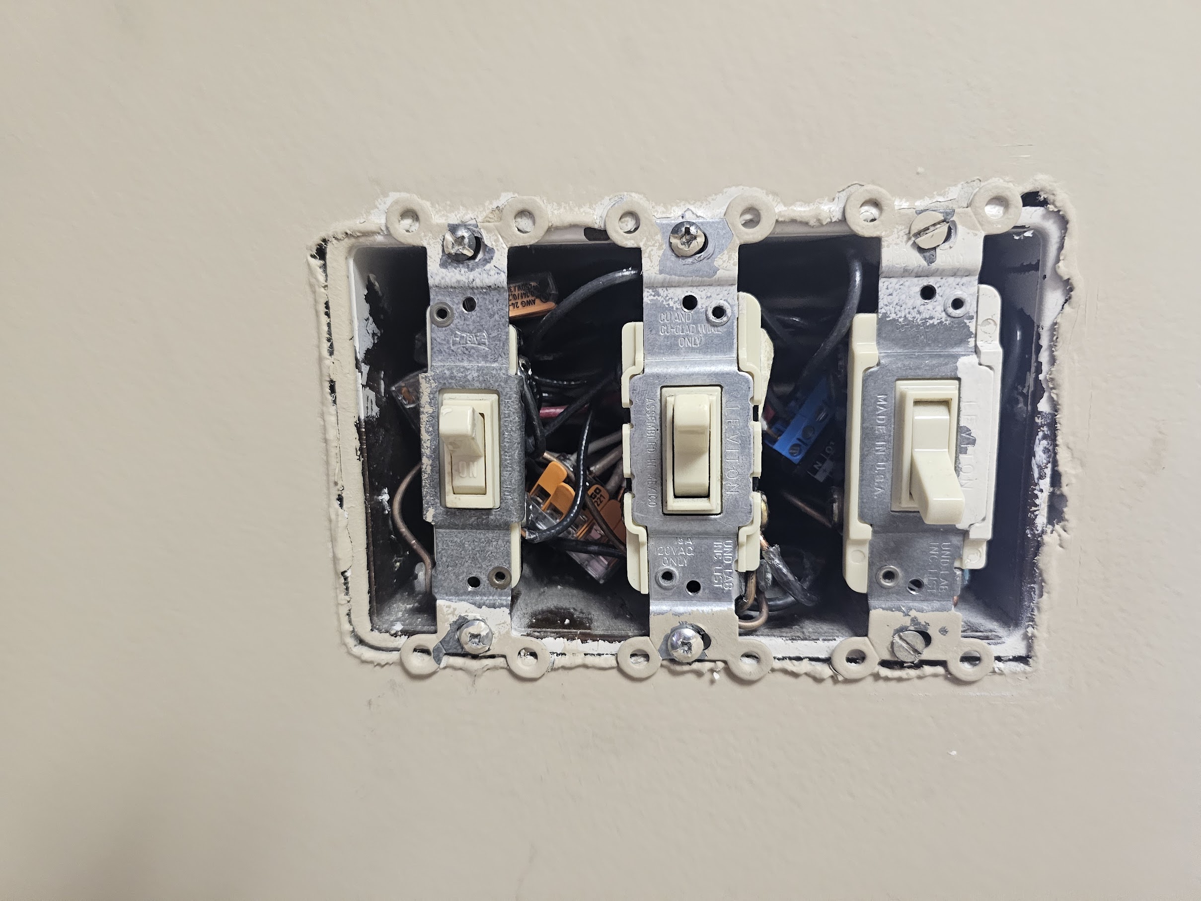 Gang box with old toggle switches