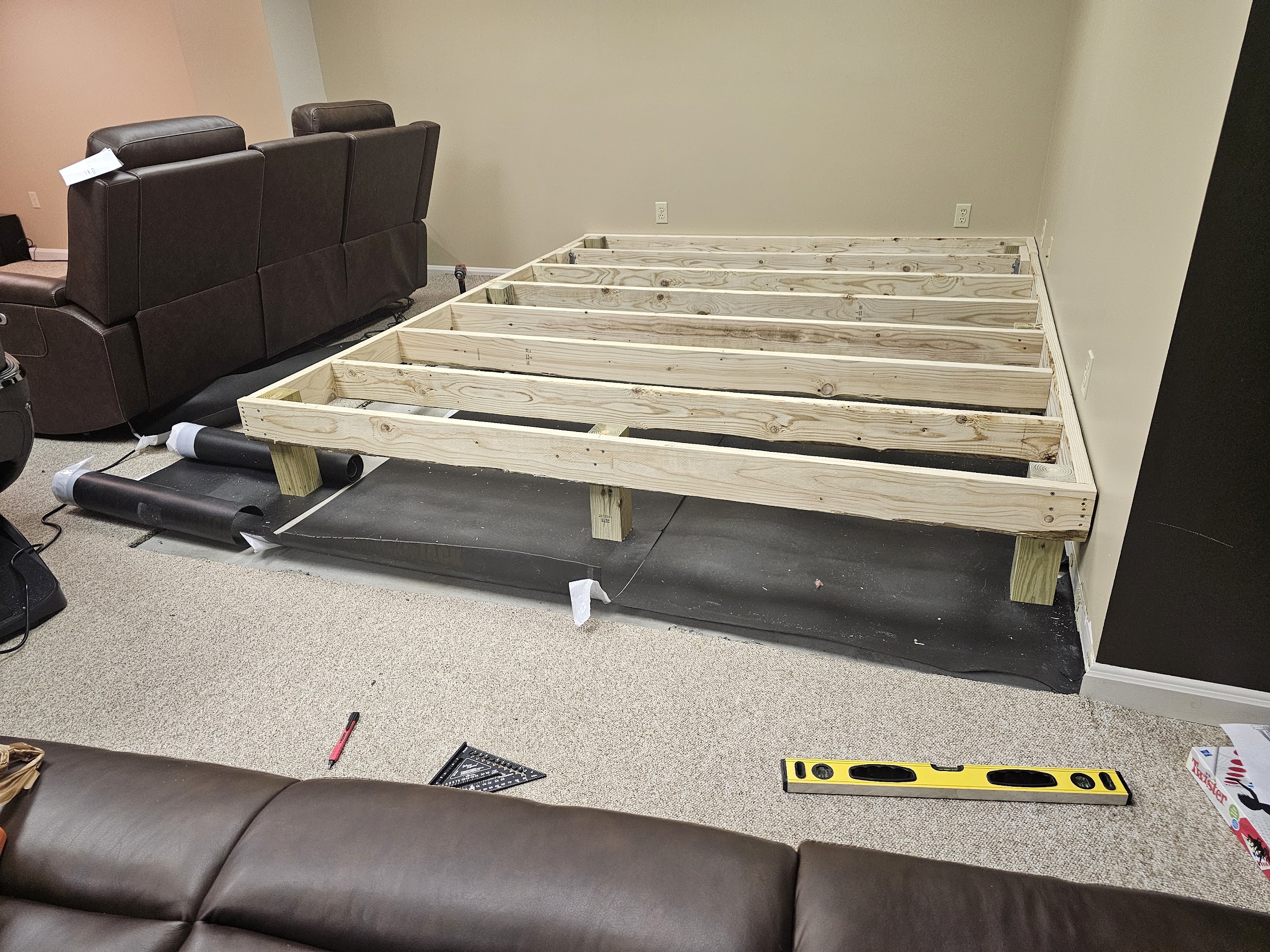 Raised frame with joists