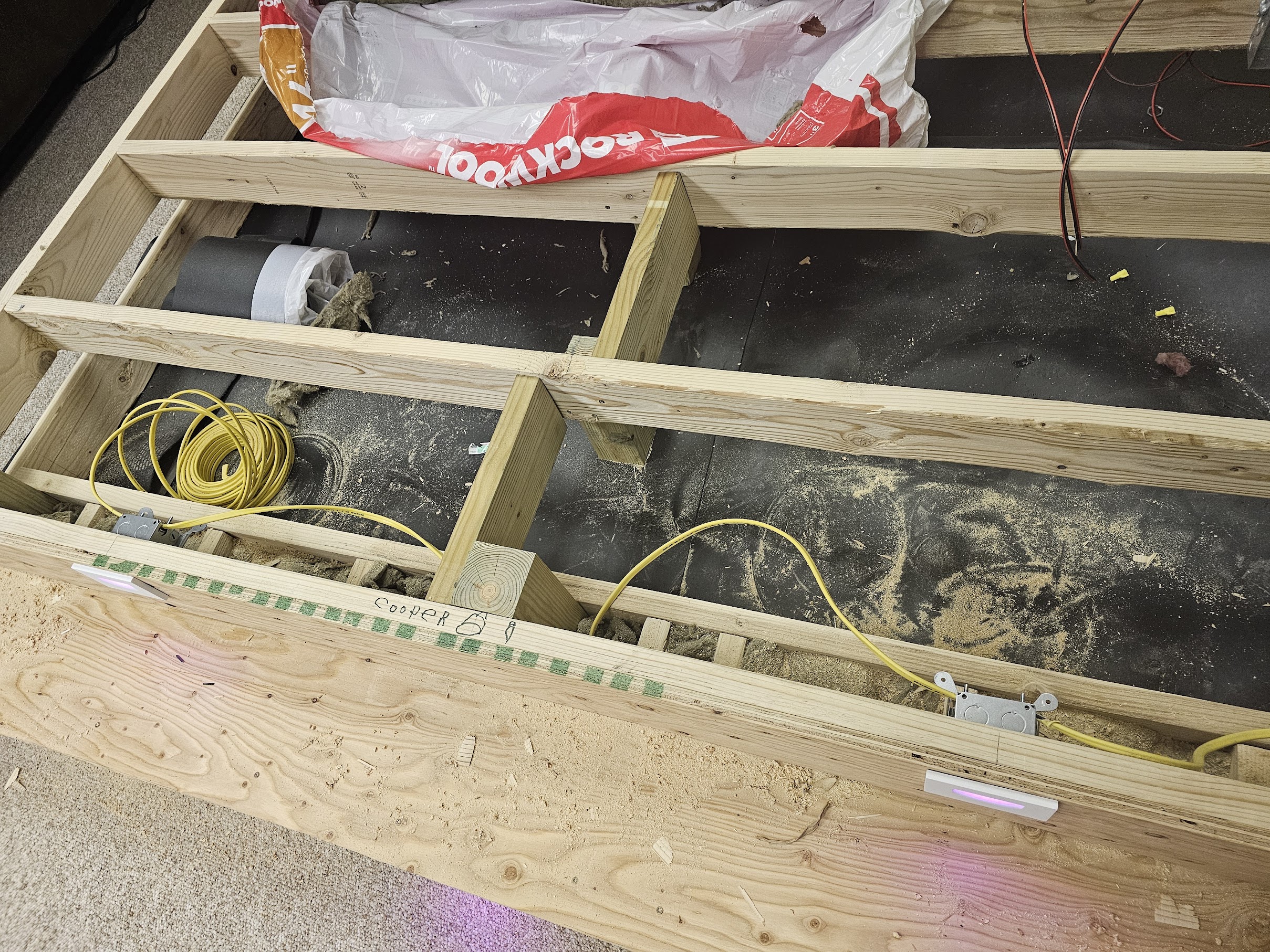 Rockwool insulation and LED deck light mounts