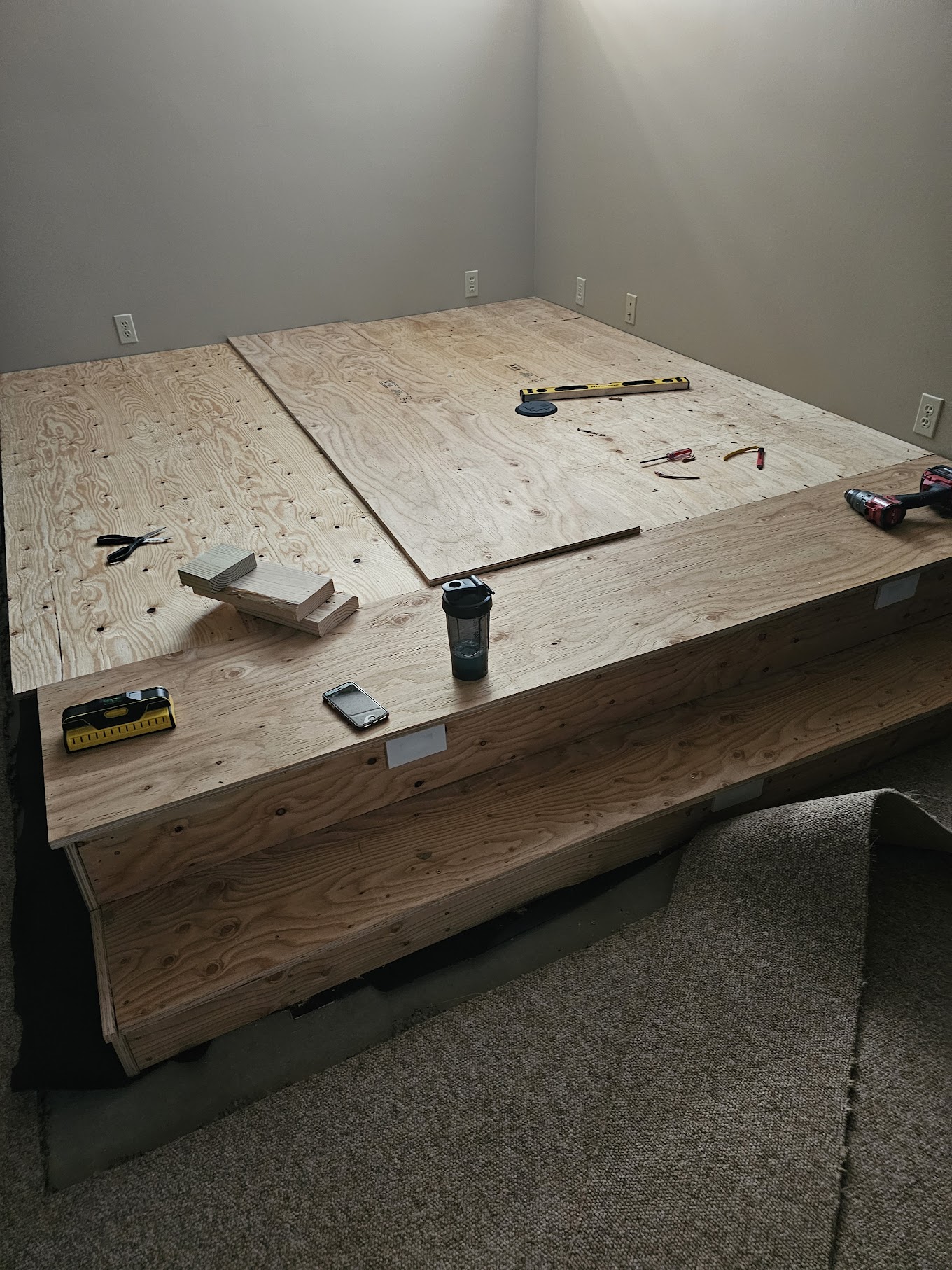 Completed subfloor with tools